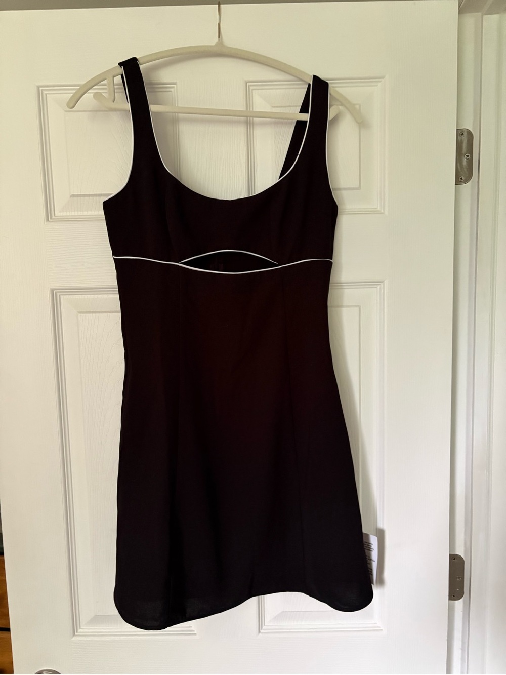 ASOS Black Mini Dress with White Piping and Front Cutout - Picture 2 of 3